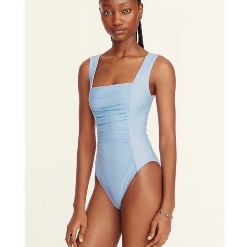 NWT J. Crew Ruched Squareneck One Piece Swimsuit BF179 Blue‎ Sz 24